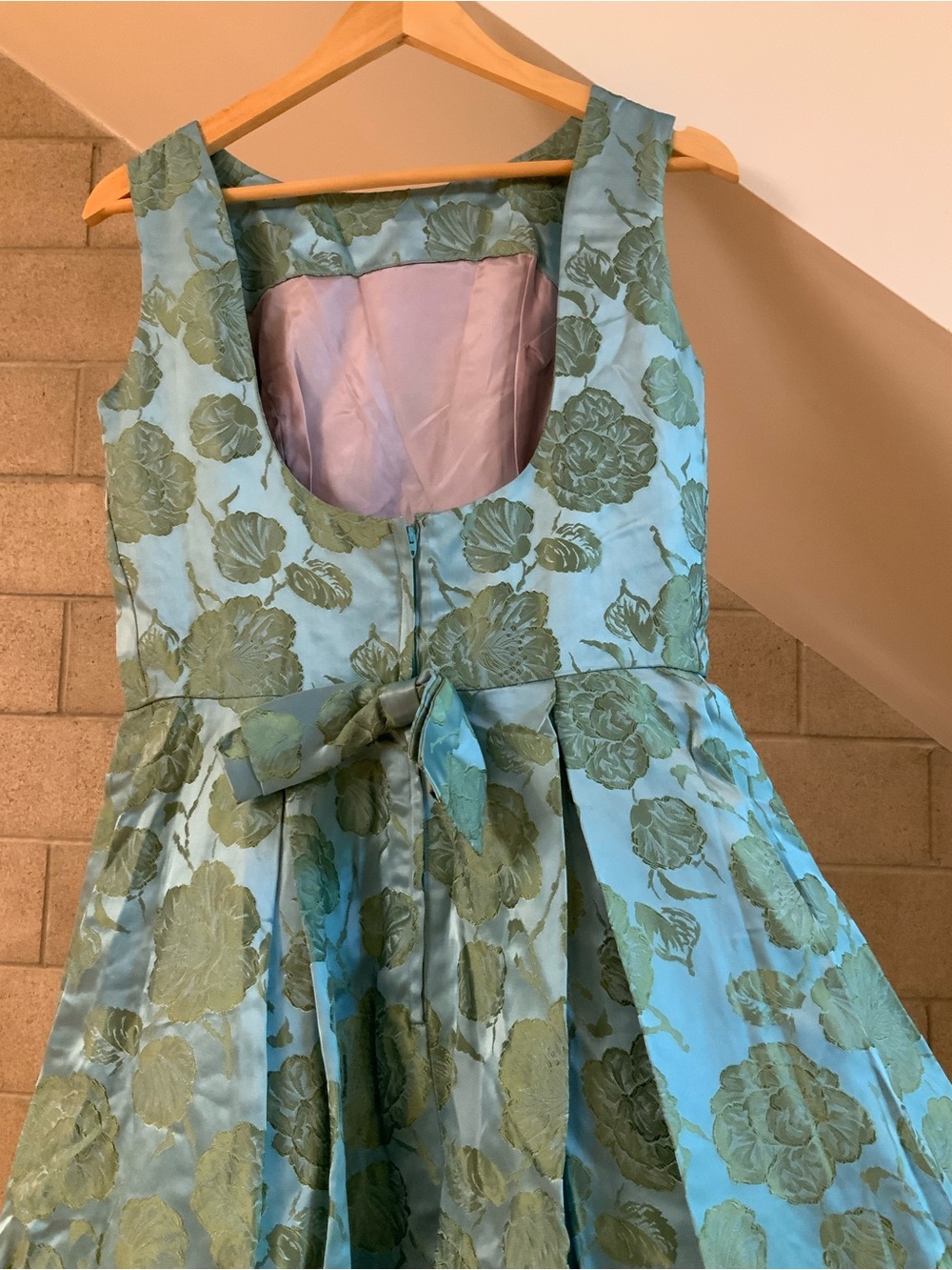 Vintage 50s aqua blue floral dress sz S - Picture 3 of 11